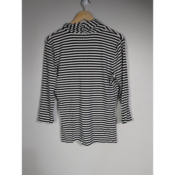 St John Blouse Top Women Large White Blue Striped Viscose - Picture 2 of 7